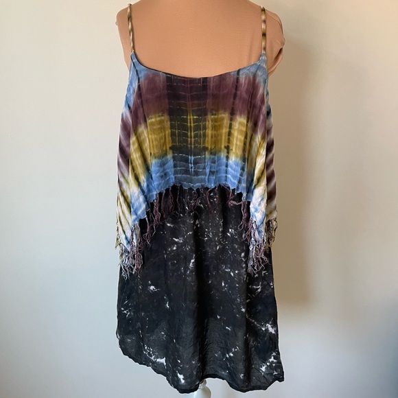 Santiki Dresses & Skirts - Santiki Indonesia Tie Dye Multicolor Rayon Fringe Detail Mini Dress Size Small